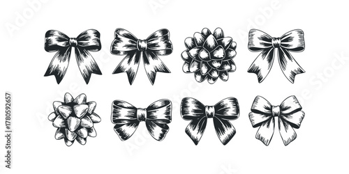 Set of Hand Drawn Bows and Ribbons