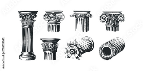 Collection of Classical Column Capitals and Sections