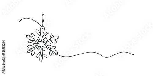 Single line drawing of a snowflake with abstract flow