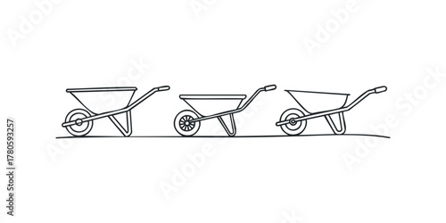 Three garden wheelbarrows lined up