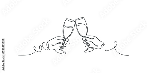 Hands holding champagne glasses clinking together