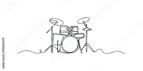 One Line Drawing of Drum Set