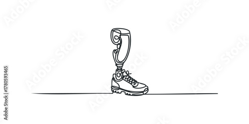 Continuous line drawing of a prosthetic leg with a shoe