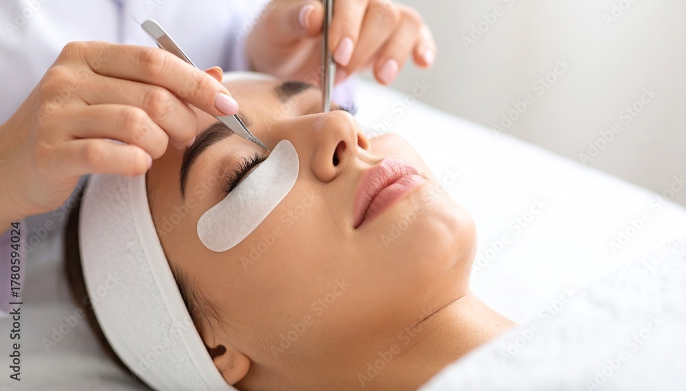 Naklejka premium cosmetologist undergoing lash extension procedure 
