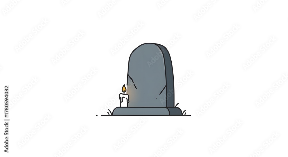Fototapeta premium Minimalist Gravestone with Lit Candle: Remembrance, Grief, and Memorial Concept.