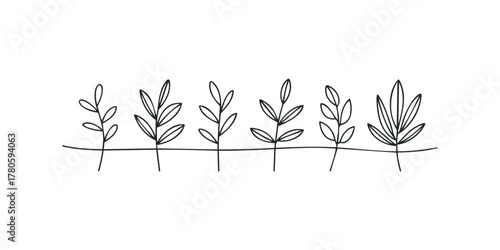 Minimalist line drawing of stylized leaves on a branch