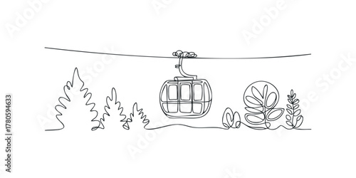 Minimalist Gondola Over Snowy Landscape