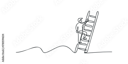 Person climbing a ladder on a wavy ground
