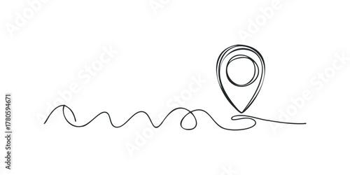 Hand Drawn Location Pin Icon on Wavy Line