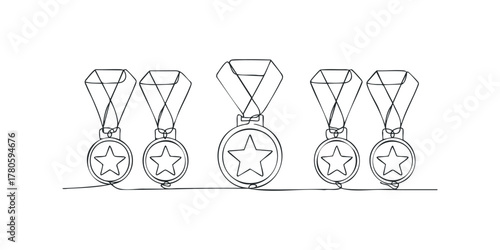 Five star medals on ribbons