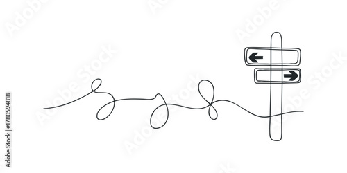 One line drawing of directional signpost with arrows