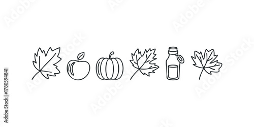 Fall harvest icons with leaves apple pumpkin and bottle