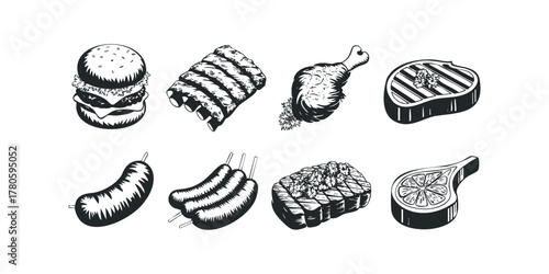 Collection of Grilled Meats and Burger Icons