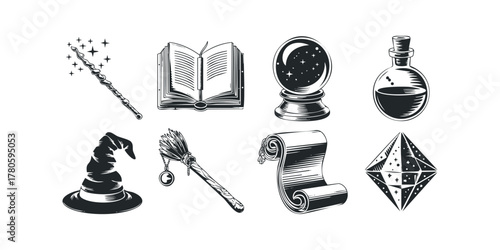 Witchcraft collection with magical items for spells