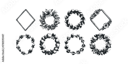 Hand-drawn floral and geometric borders for design