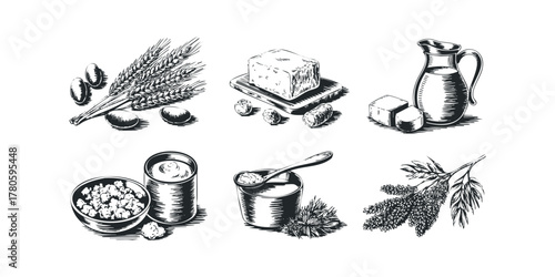 Farm Products and Grains Hand Drawn Line Art