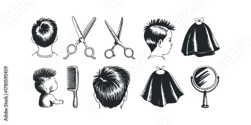 Hairdresser tools and children haircuts