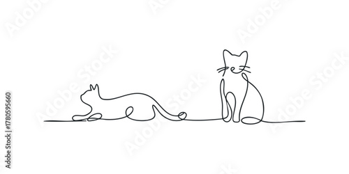 Two cats depicted with continuous line art style
