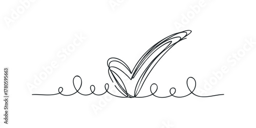 Abstract check mark with swirling line flourish