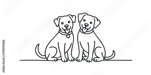 Two Happy Cartoon Dogs Sitting Together