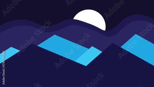 Abstract blue vector illustration of a cold winter mountain landscape with snow and ice