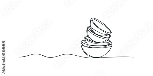 Stack of Simple Line Drawn Bowls on White Background