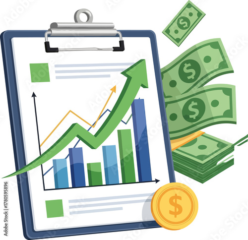 Business growth charts with upward trends reflecting financial success and increasing revenue streams