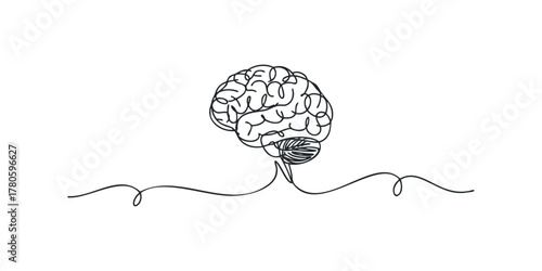 Abstract continuous line drawing of a human brain