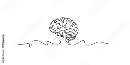 Single line drawing of human brain and cerebellum