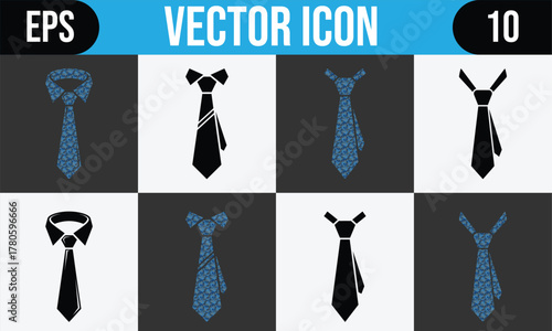 Collection of tie vector icons isolated on white background set of different tie models for mens fashion and style