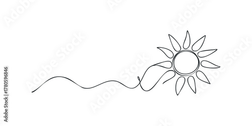 Continuous Line Drawing of a Radiant Sun with Flowing Rays