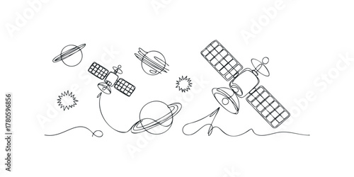 Space exploration objects with planets and satellites