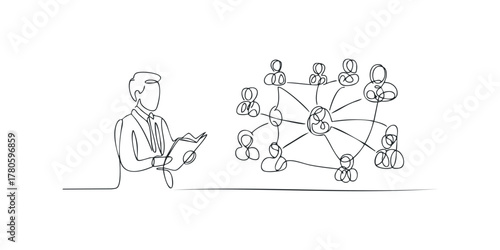 Man Reading Book Near Connected People Network