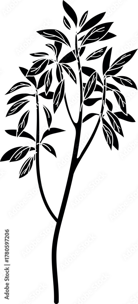 Naklejka premium Black silhouette of abstract deciduous tree isolated on white background