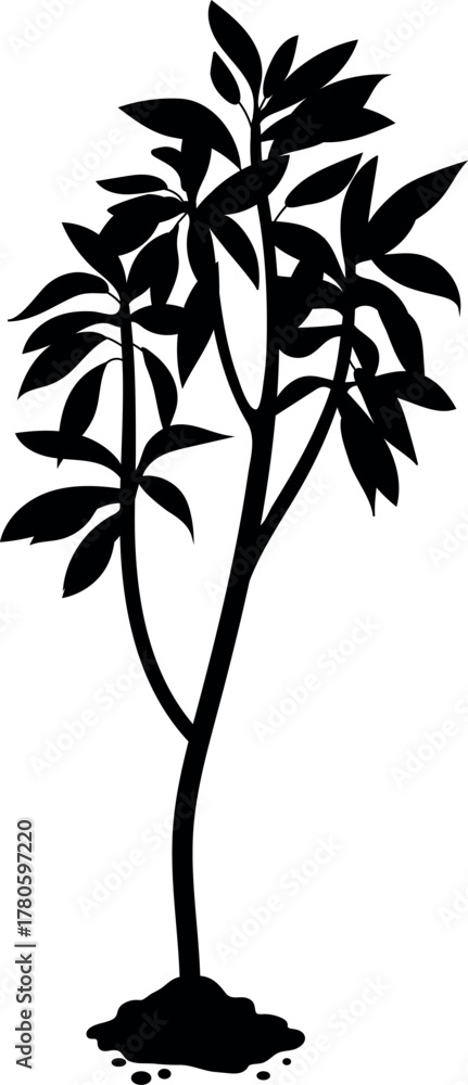 Naklejka premium Black silhouette of abstract deciduous tree isolated on white background