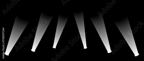 Realistic colorful light spotlight beam shining brightly in a dark background with reflection on floor