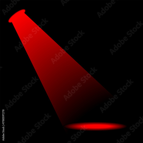 Realistic colorful light spotlight beam shining brightly in a dark background with reflection on floor