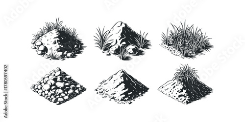 Six Stylized Depictions of Grass and Rocks