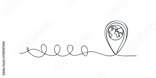 Location Pin with Globe Outline and Swirl Path