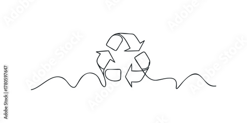 Continuous line drawing of a recycle symbol