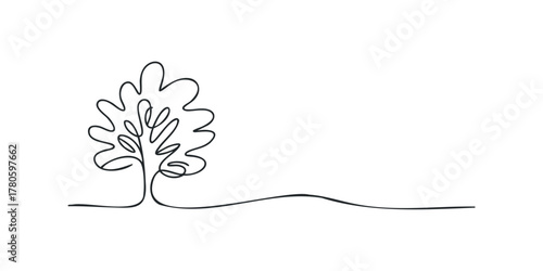 Abstract Minimalist Tree Line Drawing on White