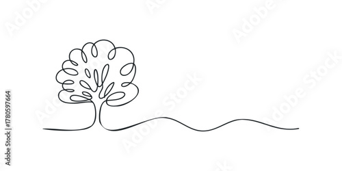 Simple Line Art Tree with Wavy Ground Line