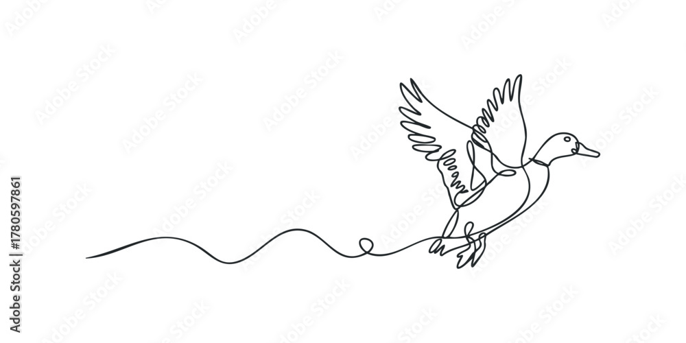 Fototapeta premium Single line drawing of a duck in flight