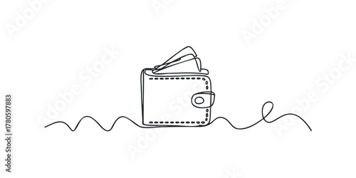 Minimalist Drawing of a Wallet with Cards and Wavy Line