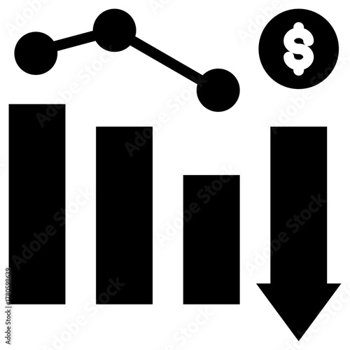 Downfall  icon for bankruptcy , website, application, printing, document, poster design, etc