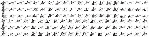 set of Shotgun for biathlon solid icon, Winter sport concept, firearm sign, Rifle shoot icon. Vector Black silhouettes. with white background