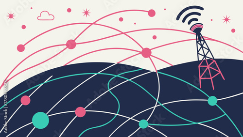 Global network communication with tower connecting the world