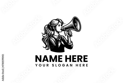 Illustration of a woman with a megaphone announcing news or making a statement