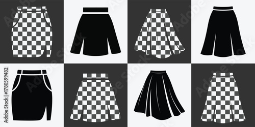 Collection of skirt vector icons isolated on white background set of different skirt models for womens fashion and style