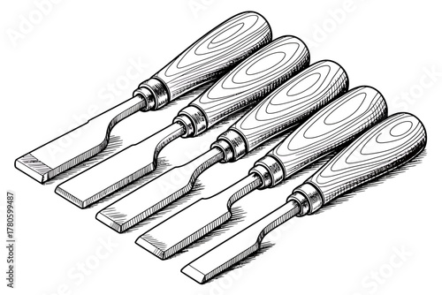 Set of Wood Chisels for Woodworking and Carpentry Detailed Illustration Tools for Professionals and Hobbyists